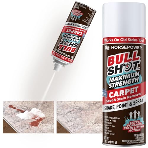 Bull Shot MAX Strength Carpet Spot & Stain Remover by Horsepower, AS-SEEN-ON-TV, Made In US, Just Point & Spray, Stain-Lifting Foam Action, Pet Stains & Odors, Coffee, Wine, New & Old Stains & More