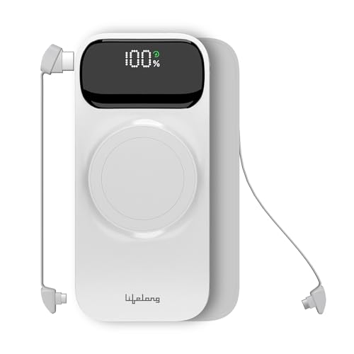 Lifelong ChargeMate 10000 mAh 22.5 W Wireless with MagSafe Slim Pocket Size Power Bank (White, Lithium Polymer, Fast Charging, Quick Charge 3.0 for Ea