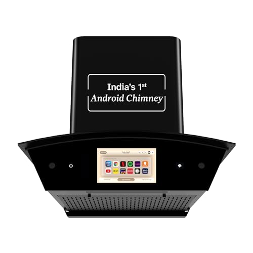 Beyond Appliances Asteria 60cm Auto Clean Kitchen Chimney | 1408 CMH Suction | Filterless | Curved Glass | Smart Screen & Speakers | Touch Control | B