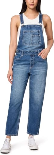 WallFlower Women’s Denim Overalls in Petite, Midsize, Plus Size, Juniors Jeans - Isabella Girlfriend, Medium