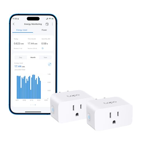 TP-Link 𝗧𝗮𝗽𝗼 Smart Plug Wi-Fi Mini, Energy Monitoring, Compatible with Alexa & Google Home & Samsung SmartThings, Timer, 15A/1800W Max, ETL Certified, 2.4G Wi-Fi Only, Tapo P115(2-Pack)