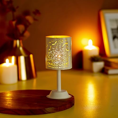 Amazon Brand - Solimo Ornamental Iron Tea Light | Stylish | for Indoors & Outdoors Décor | Cylindrical (White with Gold Texture)