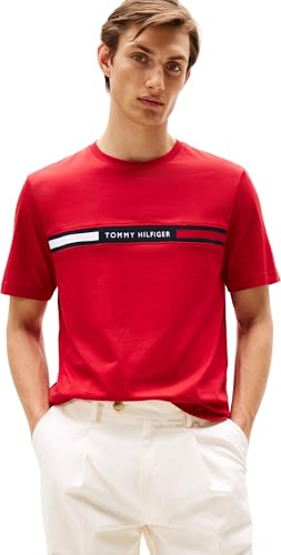 (-23%) Tommy Hilfiger Herren T-Shirt Kurzarm Rundhalsausschnitt, Mehrfarbig (Medium Red), L