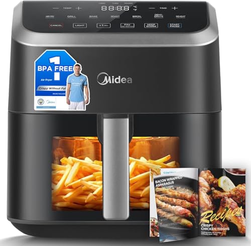 🔥 STARKER PREIS (-46%) Midea Heißluftfritteuse 5L Fassungsvermögen, HeatXpress Technologie 90% weniger Öl, Energie- und Zeitersparnis mit 7 Voreinstellungen, Easy-View Fenster & Licht, Antihaft, Schwarz