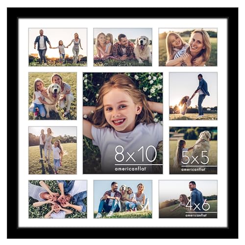 Americanflat 20x20 Collage Picture Frame with Polished Plexiglass - Multi Picture Frames Fit One 8x10, Four 5x5 and Six 4x6 Photos or Use as One 20x20 Frame - Signature Collection - Black