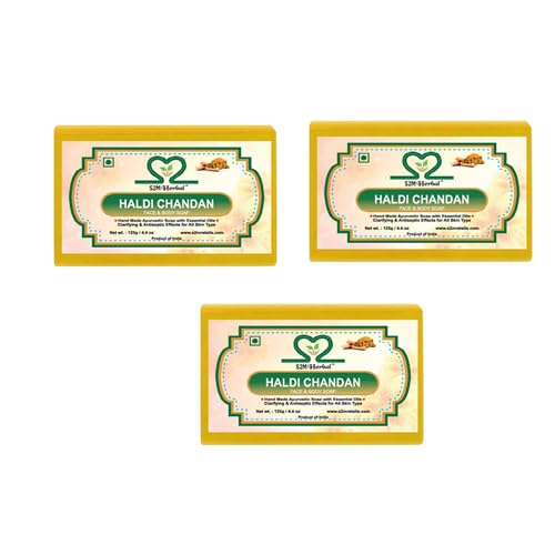 S2M Herbal Handmade Haldi Chandan Soap (Pack of 3 x 125g) | Sandalwood & Turmeric Ayurvedic Bath Soap with Glycerine | Deep Cleansing, Nourishing & Mo