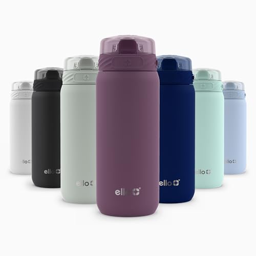 Ello Cooper 18oz Kids Stainless Steel Water Bottle Vacuum Insulated with Straw and Carry Handle, Leak Proof Locking Lid with Soft Silicone Spout, Fits Car Cupholder, Dishwasher Safe, Figgy Pudding