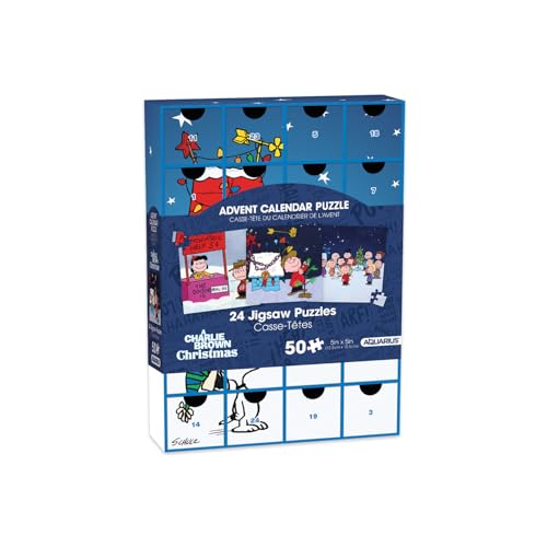 AQUARIUS Peanuts Advent Calendar Puzzle Set (24 Jigsaw Puzzles / 50 Pieces Each) Officially Licensed Peanuts Merchandise & Collectibles -5x5 Inches