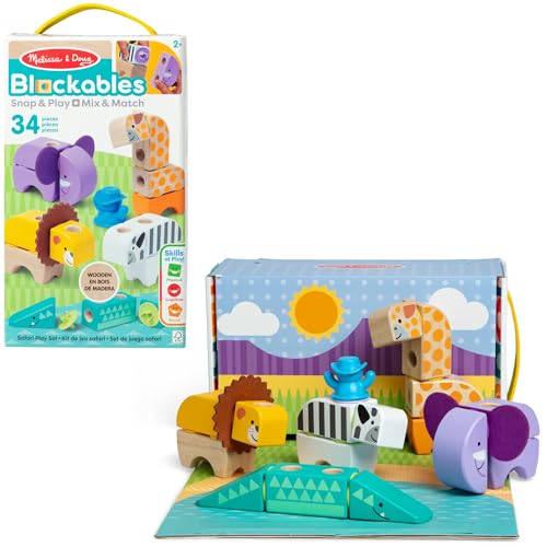 (-36%) Melissa & Doug - Blockables Safari Bauset - 34 teiliges Set mit Holzbausteinen, Steckverbindungen und Filzaccessoires für kreatives Bauen und Spielen, für Kinder ab 2 Jahren