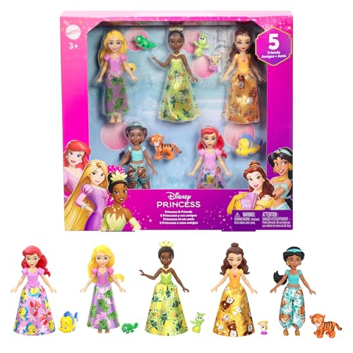 Mattel Disney Princess & Friends Set with 5 Posable Small Dolls in Removable Skirts or Pants & 5 Friend Figures, Inspired by The Disney Movies