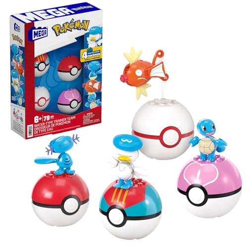 MEGA Pokémon Action Figure Building Toys Set, Water-Type Trainer Team with 79 Pieces, 2 Inches Tall, for Kids