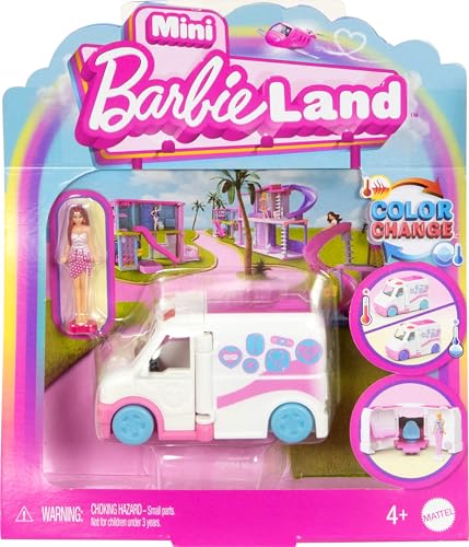 Barbie Mini BarbieLand Doll & Toy Vehicle Set with 1.5-inch Doll, Color-Change Care Clinic Vehicle & Medical Office
