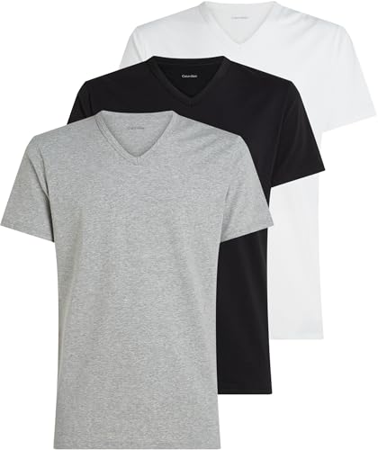 🔥 STARKER PREIS (-61%) Calvin Klein Herren 3er Pack T-Shirts Kurzarm mit V-Ausschnitt, Mehrfarbig (Black, White, Grey Heather), L