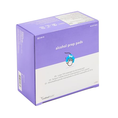 Cardinal Health MW-APL Individually Packaged 70% Isopropyl Alcohol Prep Pad - 9 x 4.5 cm - Non-Woven Pad - Topical Antiseptic - Prepare Skin for Injections - 2 Ply - Large - 1 Box of 200 Each