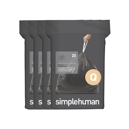 simplehuman Code Q 80 Count, Genuine Odorsorb Custom Fit Liners, Drawstring Odor Absorbing Trash Bags in Dispenser Packs, 50-65 Liter / 13-17 Gallon