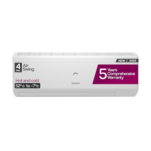 Godrej 1.5 Ton 3 Star, Hot & Cold 52°C to -7°C, 5 Years Comprehensive Warranty, AI Powered, 4 Way Air Swing, Self Clean Techn