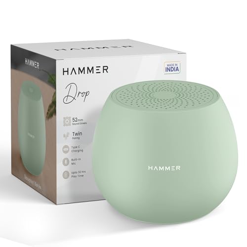 HAMMER Drop 5W Bluetooth Wireless Speaker with Twin Pairing, 1200 mAh Battery, 100H Standby Time, TWS Function, TF Card, USB Slot, Auto-Pairing, in-Bu