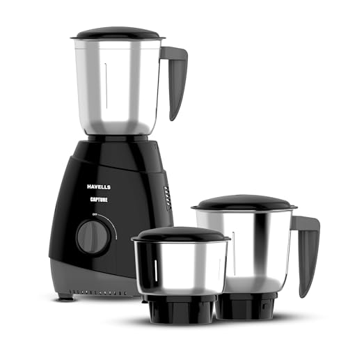 Havells Capture 500W Mixer Grinder 3 Stainless Steel Jars | 21000 RPM High-Speed Motor | Rust-Resistant 304 SS Blades | 1.5L Large Blending Jar | Over