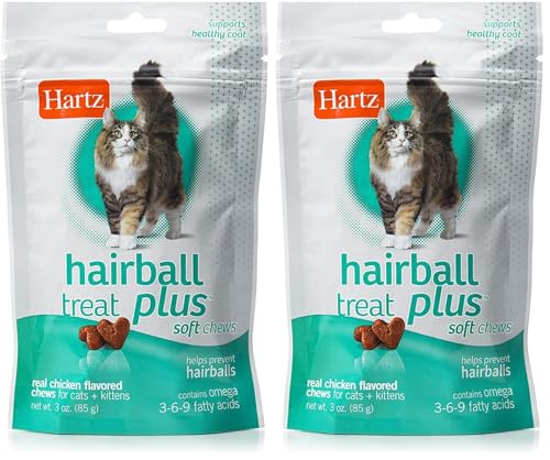 Hartz Hairball Remedy Plus Chicken Flavored Soft Chews for Cats and Kittens (Pack of 2)