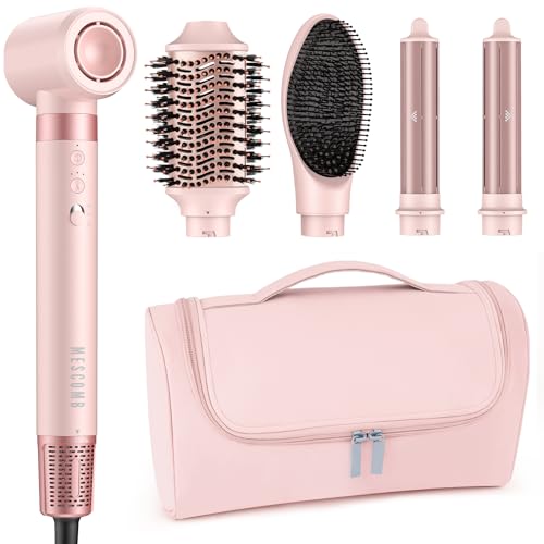 MESCOMB 5 in 1 Hot Air Styler Wrap – High-Speed Hair Dryer Brush with Auto Wrap Curlers, Fast Drying & Frizz-Free Styling, No Heat Damage, Volumizing Brush with Travel Bag
