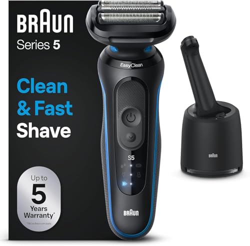(-66%) Braun Series 5 Elektrorasierer Herren, Nass- und Trockenrasur, Turbo und Standard Modus, Made in Germany, Rasierapparat mit SmartCare Reinigungsstation, Made in Germany, Wasserdicht, 52-B7000cc, Blau