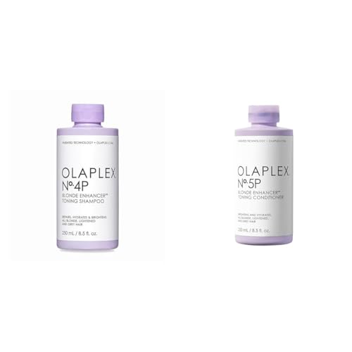 Olaplex No. 4P Blonde Enhancing Toning Shampoo, 8.5 Fl Oz + No. 5P Blonde Enhancer™ Toning Conditioner, Repairs, Hydrates, & Brightens All Blonde, Lightened, & Grey Hair