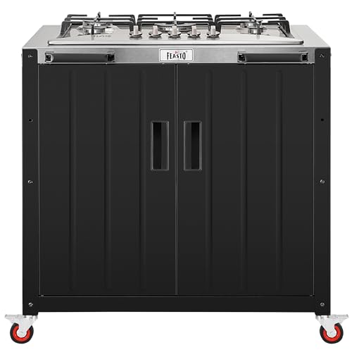Feasto Gas Grill, Movable Outdoor Gas Stove Stainless Steel Top with Cabinet, 5 Burners with 36,200 BTUs, Outdoor Propane Grill for Outdoor Cooking, Ideal for Lawn & Garden, L35.4” x W24”
