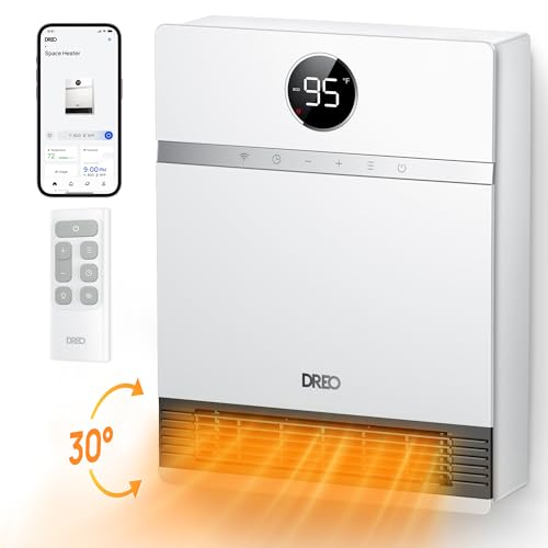 Dreo Smart Wall Heater, IP24 Electric PTC Space Heaters for Indoor Use, 30° Oscillation, Adjustable Thermostat, Remote Control, Works with Alexa, 24H Timer, Easy-mounted for Bedroom, Office, Home