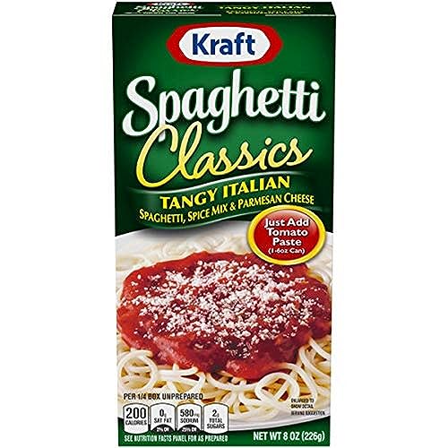Kraft Spaghetti Classics Tangy Italian Easy Pasta Meal with Spaghetti, Spice Mix & Parmesan Cheese, 8 oz Box (Pack of 6)