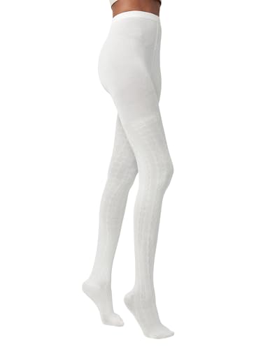 HUE Women's Sweater Tights, New Ivory Cable, Medium-Large