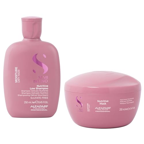 Alfaparf Milano Semi di Lino Moisture Nutritive Sulfate Free Shampoo and Hair Mask Set for Dry Hair - Hydrates, Nourishes, Softens - Safe on Color Treated Hair - Adds Shine and Softness
