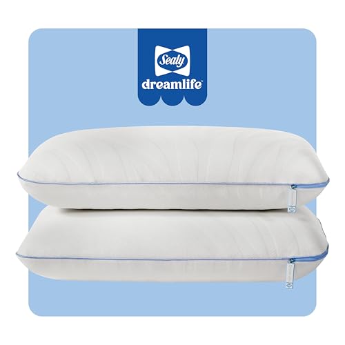 SEALY Dreamlife Queen Size Memory Foam Cooling Surface Guard Technology, Removable Machine-Washable Cover, 1 Year Warranty, White (2 Pack) Pillow, 2 Count