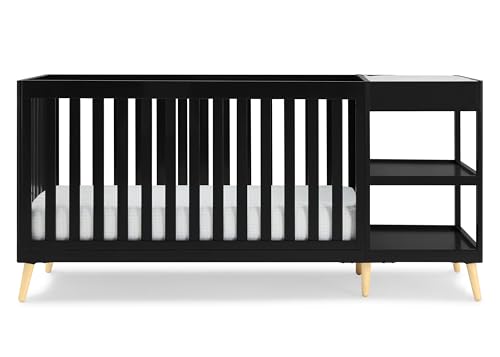Delta Children Essex 4-in-1 Convertible Crib and Changer, Black Ebony w/Natural Knobs