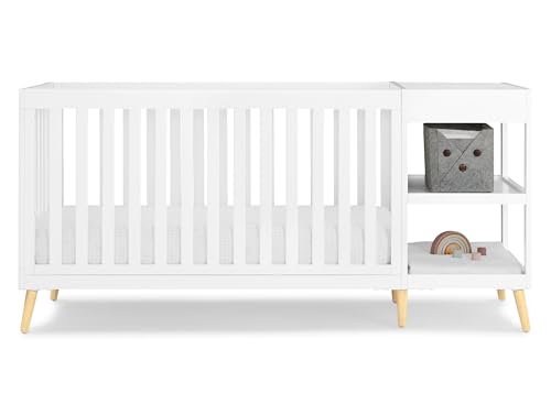 Delta Children Essex 4-in-1 Convertible Crib and Changer, Bianca White w/Natural