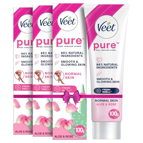 Veet Pure Hair Removal Cream for Women - Normal Skin 100g Pack of 3 (Combo Pack)| Suitable for Legs, Underarms, Bikini, Arms | Long Lasting Smoothness
