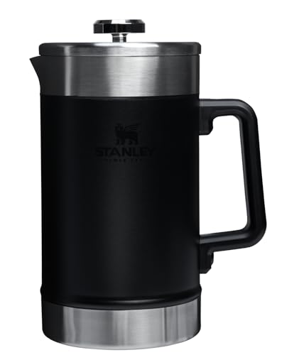 Stanley Classic Stay-Hot French Press Coffee Maker 48 oz | 5 Minute Brew, 4 Hours Hot | Mesh Filter for Coffee Grounds | Insulated Stainless Steel French Press | BPA-Free | Black 2.0