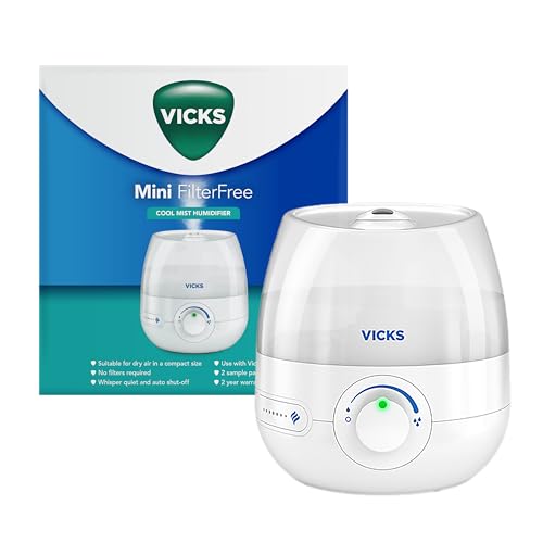 Vicks Mini Cool Mist Humidifier 1.8L for bedroom, Nursery or Home Office, Rotating Mist...