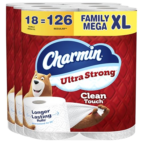 Charmin Toilet Paper Ultra Strong Clean Touch, 18 Family Mega XL Rolls = 126 Regular Rolls (Packaging May Vary)