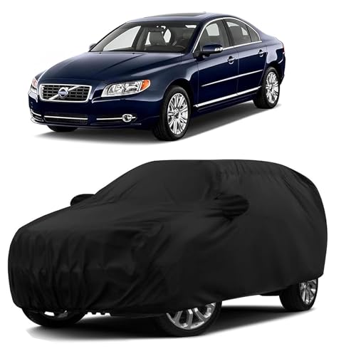 Sulfar 100% Water Resistant Car Body Cover Compatible with Mirror & Antenna Pockets for Volvo S80 (Triple Stitched, Full Bottom Elastic, Black)