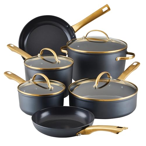 Farberware Forged Induction Ceramic Nonstick Pots and Pans Set with Lids and Kitchen Cooking Tools - Dishwasher Safe, Su