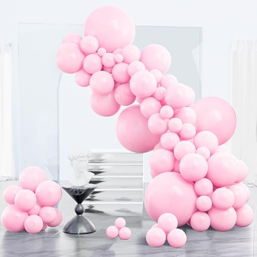 PartyWoo Pink Balloons 152 pcs Light Pink Balloons Different Sizes Pack of 18 12 10 5 Inch Pastel Pink Balloon Arch Kit Baby Pink Balloon Garland for Baby Shower Birthday Party Decorations Pink-Q05