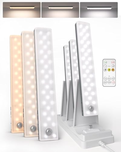EZVALO 6-Pack Under Cabinet Lighting with Charging Station, 2000mAh Rechargeable Wireless Motion Sensor Lights, 3 Color 