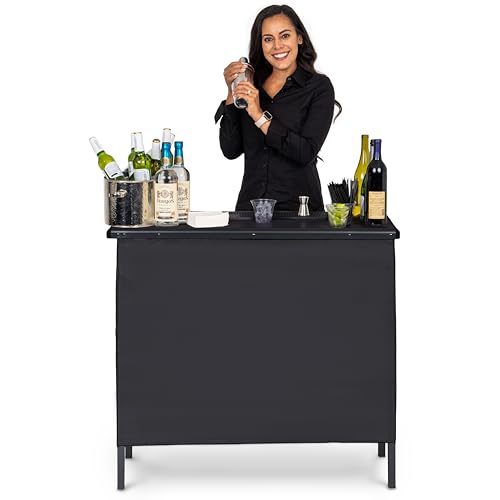 GoBar Portable Bar Table for Events - Pop Up Mobile Bartending Station with Travel Carrying Case - Black
