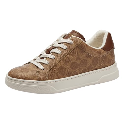 COACH Women's High Line Sneaker, Brown Khaki, 8