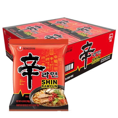 Nongshim Ramen Noodles, Gourmet Instant Ramen, Premium Microwavable Noodle Soup, Spicy Shin, Family Pack, 4.23 Ounce (Pack of 16) - Packaging Graphic May Vary