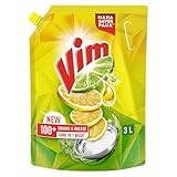 Vim Dishwash Liquid 3 L pouch Removes 100 Odours Grease in 1