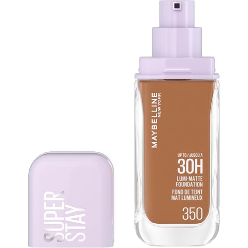 Maybelline New York Super Stay up to 30HR Lumi-Matte Foundation, Medium-Full Coverage, Vegan Formula*, Amino Acids, Niacinamide, Vitamin E, All Day Wear - Shade: 350