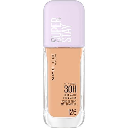 Maybelline New York Super Stay up to 30HR Lumi-Matte Foundation, Medium-Full Coverage, Vegan Formula*, Amino Acids, Niacinamide, Vitamin E, All Day Wear - Shade: 126