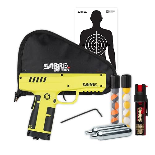 SABRE Home Defense Pepper Projectile Launcher, Large Size with (7) 0.68 Cal. Projectiles - 40% More Stopping Power for Extra Home Protection, and Made in USA SABRE Pepper Gel Canister 0.67 fl oz