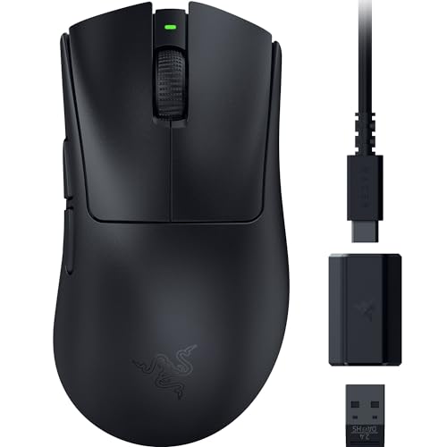 Razer DeathAdder V3 HyperSpeed Wireless Esports Gaming Mouse: 55 g Lightweight - Ergonomic & Smooth Touch Texture - Up to 100 Hr Battery - Gen 3 Optic